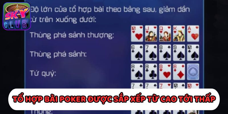 Tổ hợp bài Poker được sắp xếp từ cao tới thấp